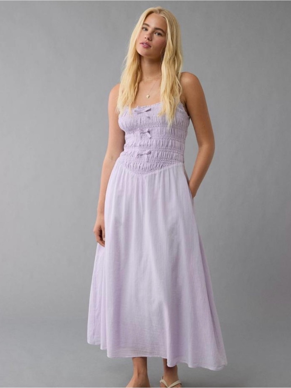 American Eagle Lavender Maxi Dress smocked